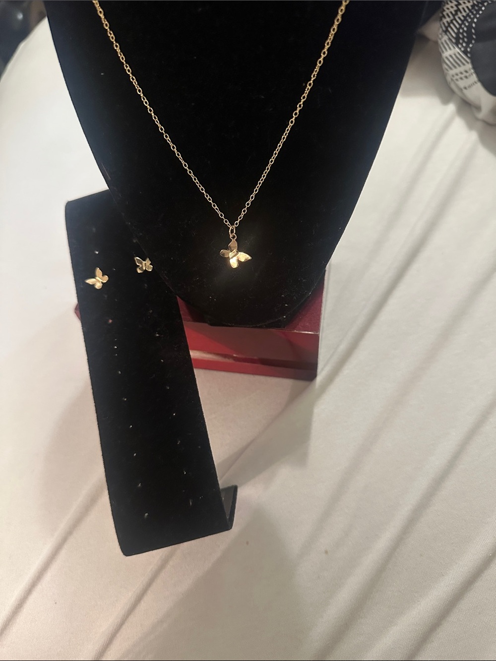 Gold Butterfly Pendant Necklace with Matching Stud Earrings - Women Jewelry
